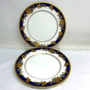 Narumi Oscar de la Renta AF002 Gold Leaf Cobalt Bone China 2 Dinner Plates